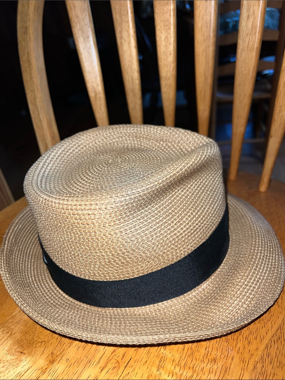 Eric Javits Natural Straw Fedora with Black Band